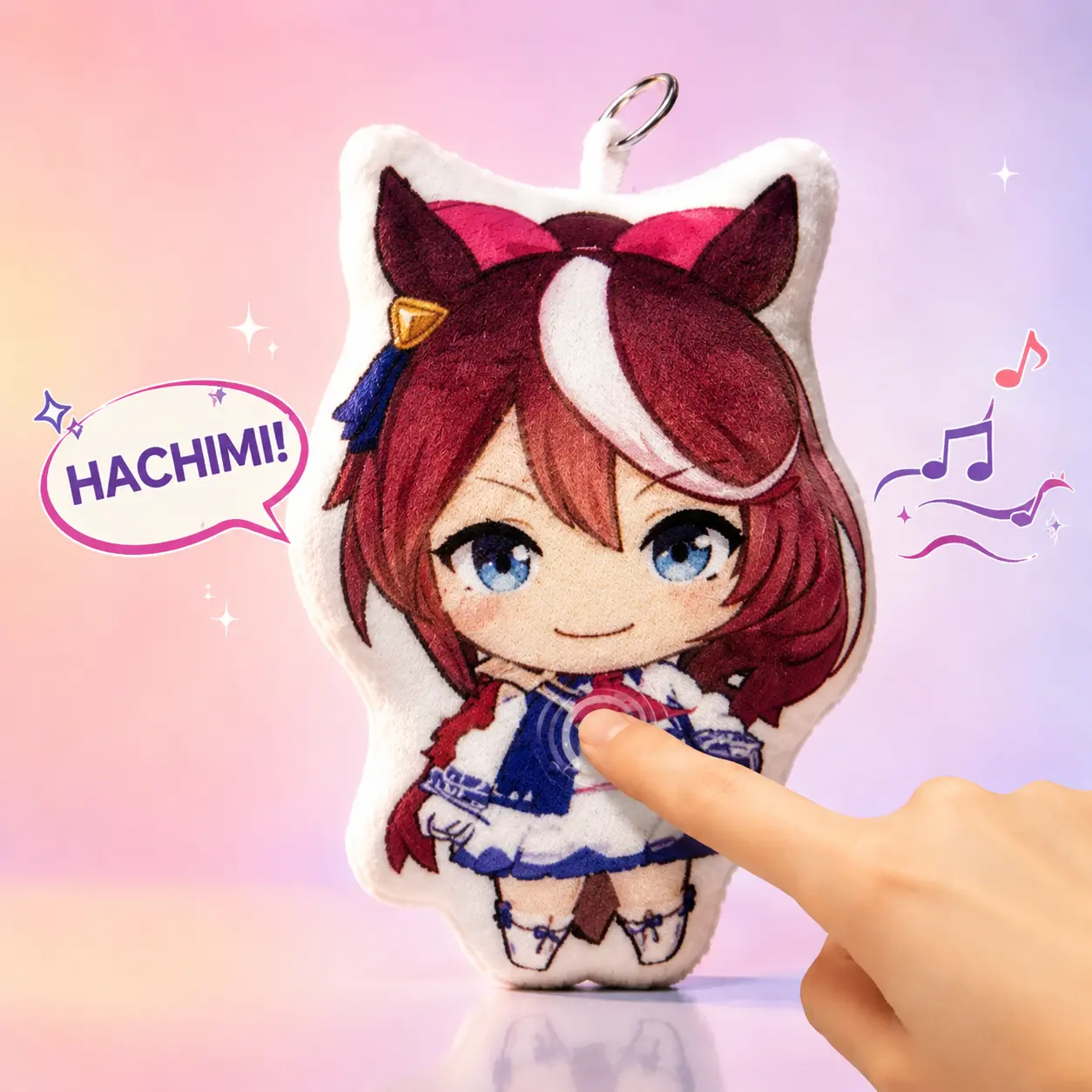 [LARK PINE] HACHIMI Hanging Plush Toy - 4 Sound Effects, UMA Viral anime sound plush,Replaceable Battery, Soft Plush Material, Charming Character Design, Whimsy Stuffed Animal for Decor (Sports & Outdoor Fan Shop Gaming Accessory)