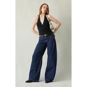 Pacsun Women's Remi Baggy Barrel Jeans Knee Dart Dark Blue