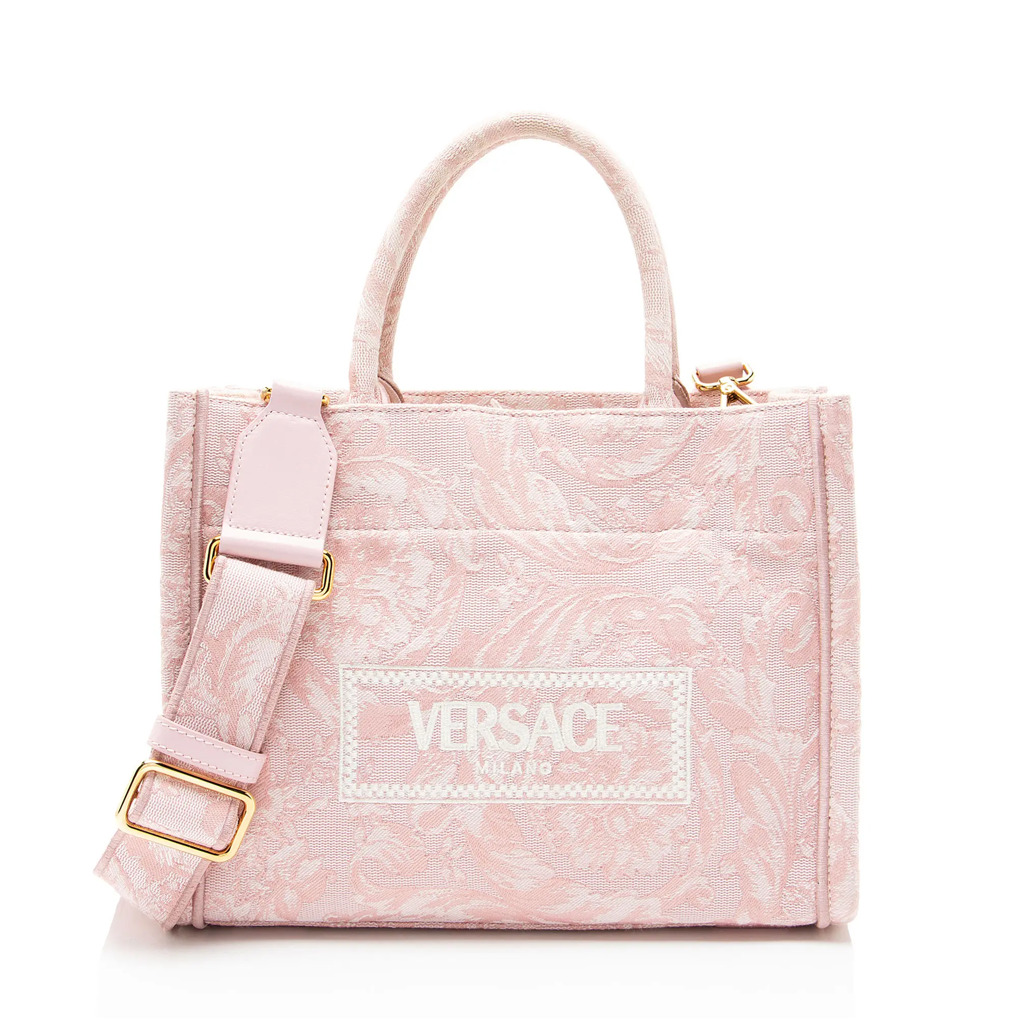 Pre-owned VERSACE Calfskin Tote Bags Logo Canvas Barocco Athena Small Tote