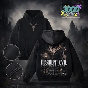 Resident Evil Leon Kennedy Requiem Vintage Wash Hoodie, Raccoon City Survivor Graphic T-Shirt, Biohazard 4 Remake Streetwear, Acid Wash Mineral Oversized Sweatshirt, DSO Agent Aesthetic, Gamer Fan Gift, Unisex Cotton Apparel