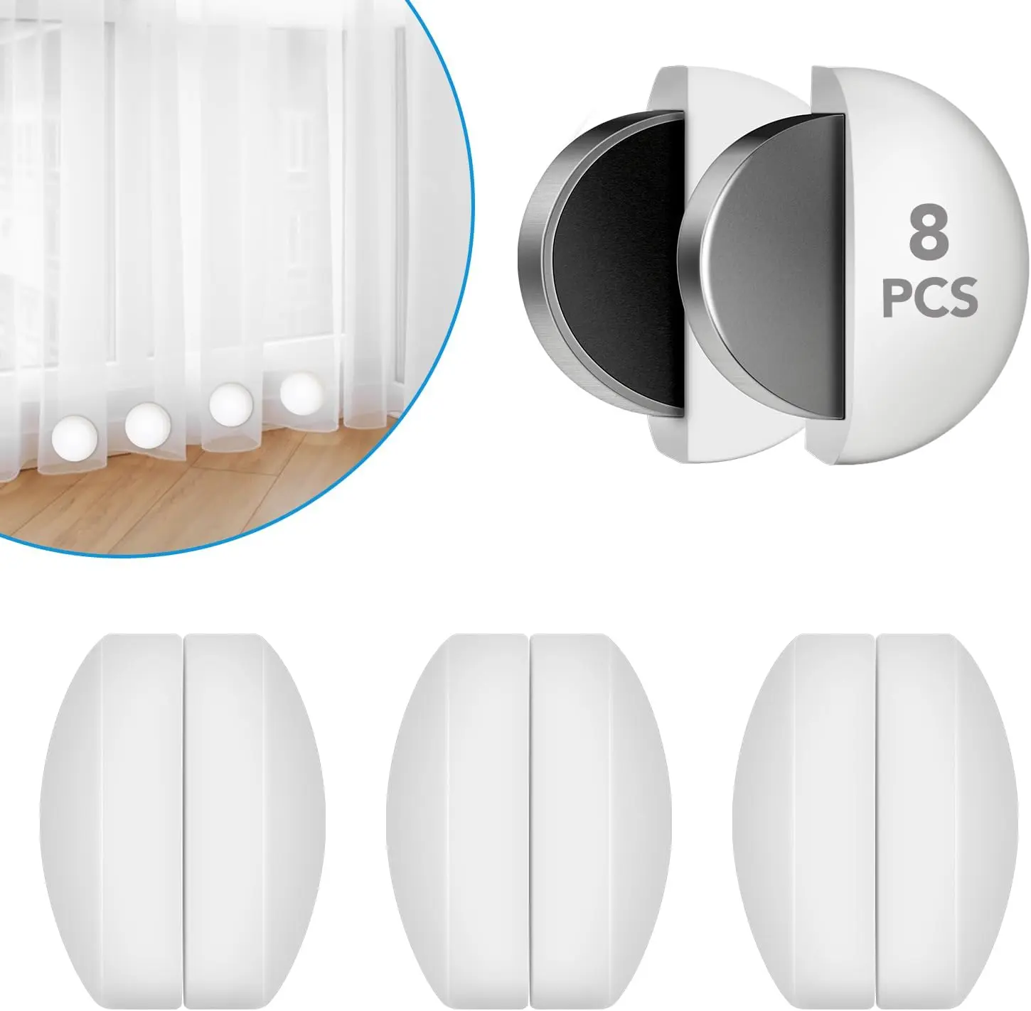 8-Piece Silicone-Wrapped Heavy-Duty Shower Curtain Magnets, Outdoor Curtain Weights for Preventing Liner Blowout, Compatible with Drapery, Tablecloth (4 Pairs)