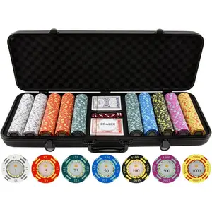 13.5 Gram Poker Chips - Clay Poker Chips Set - 500 Piece Crown Casino Poker Set with Numbers Denomination