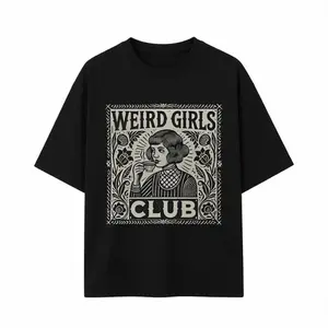 Weird Girls Club Shirt • Whimsy Goth Graphic Tee • Retro Alt Girl T-Shirt • Weirdcore Witch Aesthetic Clothing,Black-Hoodie-front Black-Sweatshirt-front,More Color Options (Coffee, Red, Green, Blue, Purple) Casual Round Neck Unisex