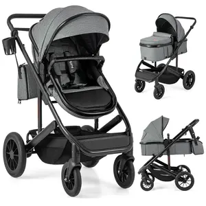 Costzon 2 in 1 Convertible Baby Stroller, High Landscape with Bassinet Mode, Reversible Seat, Adjustable Canopy, Cup Holder, Diaper Bag, Foldable Infant Newborn Pram Stroller