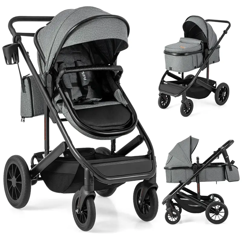 Costzon 2-in-1 Convertible Baby Stroller - High Landscape, Portable Bassinet Mode, Reversible Pram Seat, Adjustable Canopy, Cup Holder, Diaper Bag, Lightweight Folding Traveling Stroller (Mother's Day Gift for Toddlers)