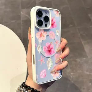 Magnetic TPU Smartphone Case - Aesthetic Chic Pink Floral Design, Soft Lightweight Ultra-Thin Protective Cover for iPhone 11/12/13/14/15/16/17 Pro, Pro Max, Plus, Anti-Slip Mobile Phone Accessory for Daily Protection
