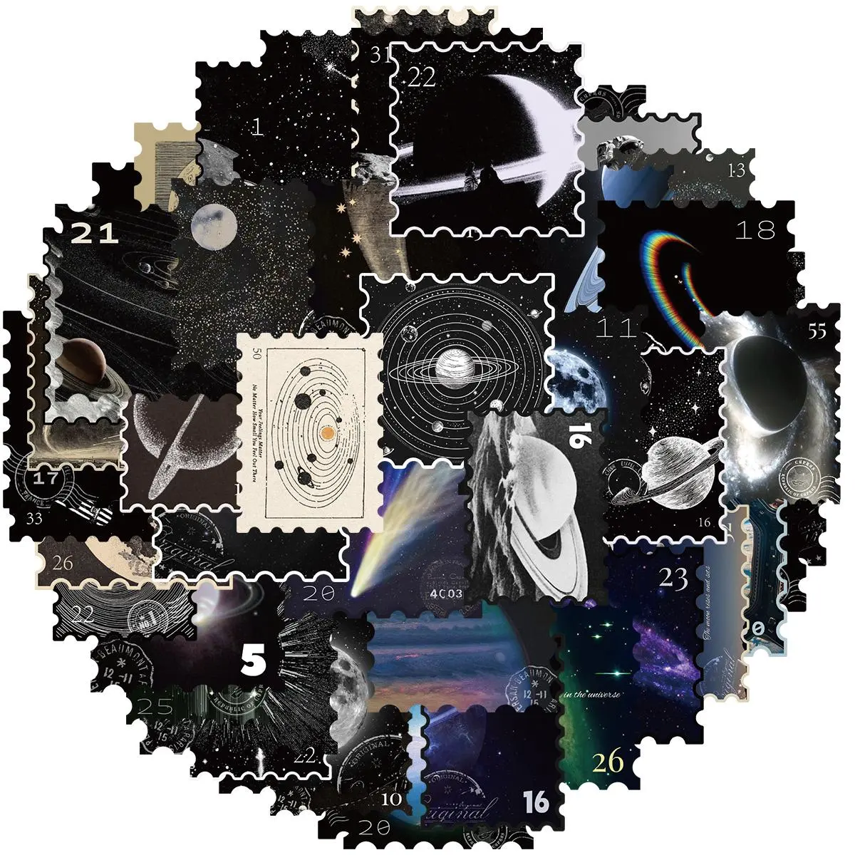 Vintage Astronomy Stamp, 50pcs/set Space Galaxy Moon Planets Astrology Universe Aesthetic Decoration Washi Stickers Decals for Album Laptop Scrapbook