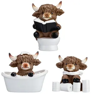 Bathroom Highland Cow Figures for Easter 3D Highland Cow Statue Holiday Seasonal Western Cow Ornaments for Easter Party Home Office Living Room Bathroom Decor Farmer, Easter Basket Stuffers, Gift for Cow Lover, 2/3pcs