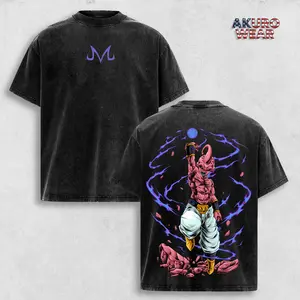 Majin Buu DBZ Vintage Washed T-Shirt – Anime Graphic Tee, Retro Anime Streetwear, Heavyweight Cotton Top for Fans
