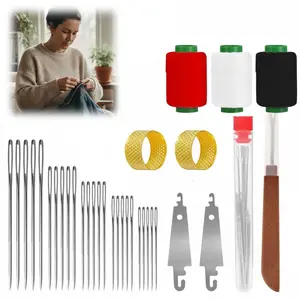 34 PCS Big Eye Steel Needles Set - Long & Thin Handmade Quilting & Sewing Needles Kit for DIY Embroidery Mending Sewing Projects