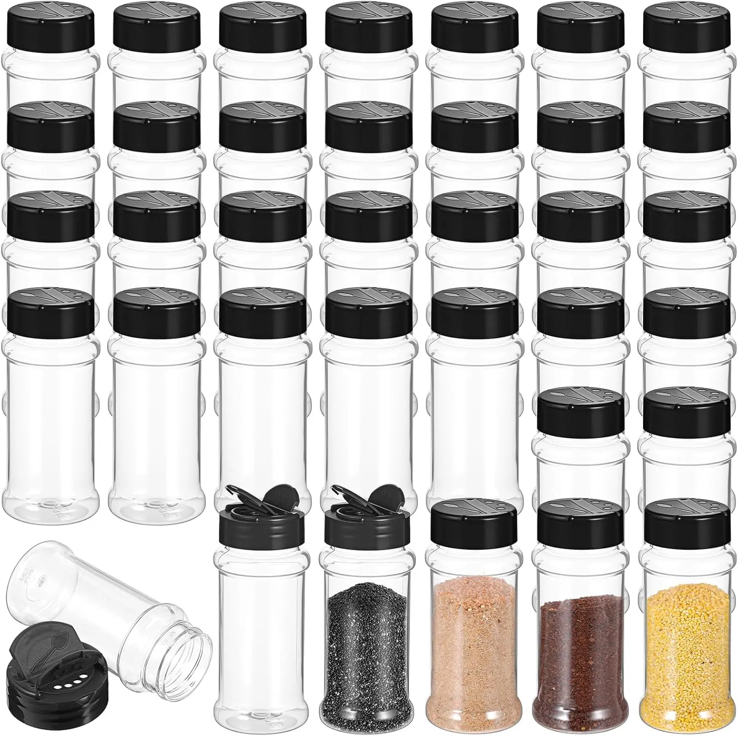 36 pcs 3 oz Clear Plastic Spice Jars Reusable Large Empty Seasoning Jars Clear Spice Bottles for Kitchen Storage Seasoning Powder Herbs