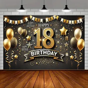 1pc 2D Flat 18th Birthday Party Banner - Luxurious Multicolor Polyester Backdrop cm - Versatile Decoration for Indoor and Outdoor Celebrations, Photo Booth Background, Home and Garden Celebrations