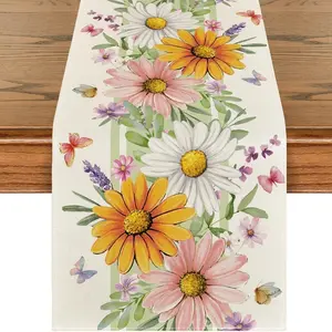 1 PC, Spring Daisy Leaf Table Runner Spring Theme Seasonal Summer Kitchen Table Decoration Home Party Decor