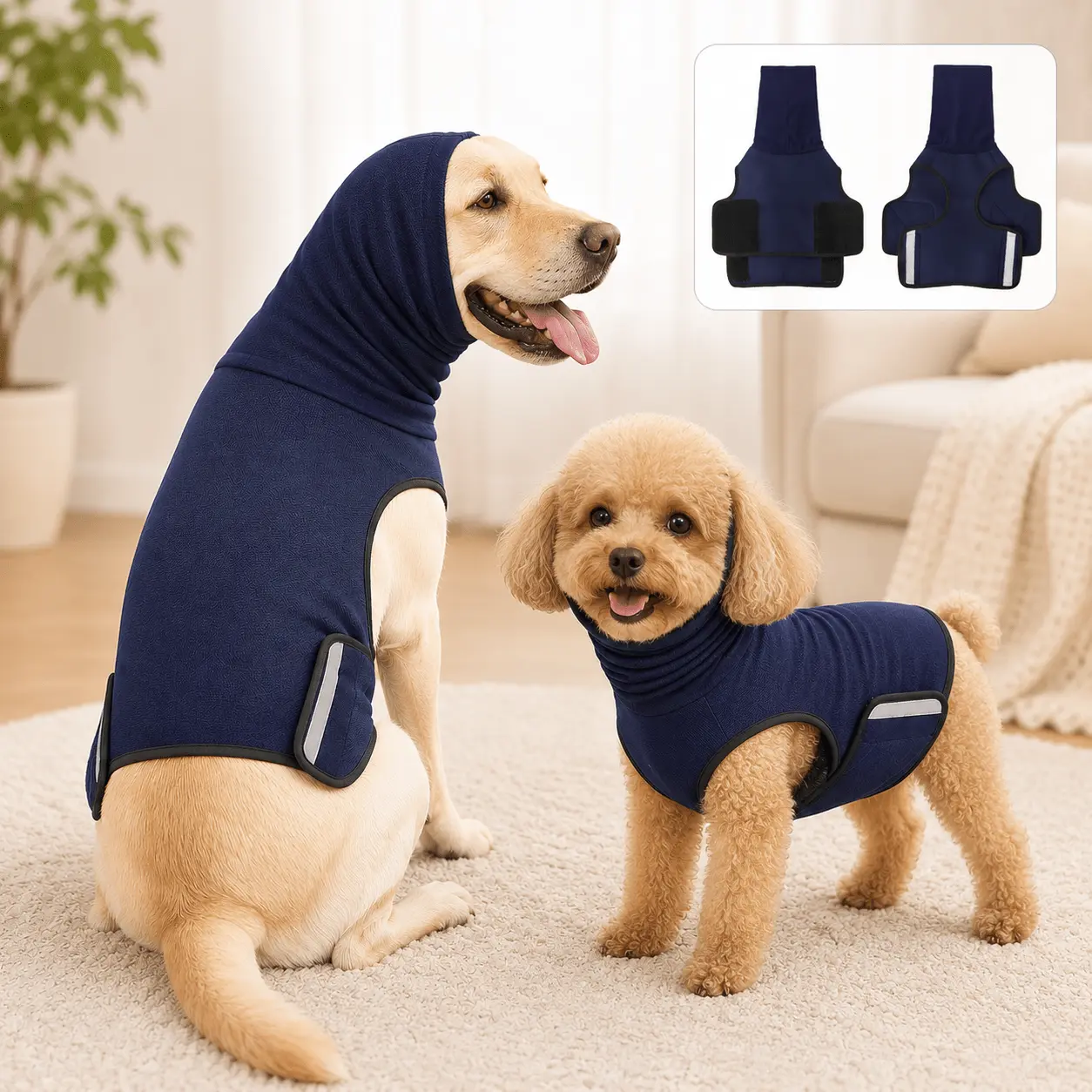 Dog Anxiety Relief Calming Vest, Thunder Shirt for Dogs with Hood, Soft Warm Reflective Calming Coat for Small Medium Large Dogs, Fireworks Thunderstorm Separation Anxiety Relief Dog Clothes