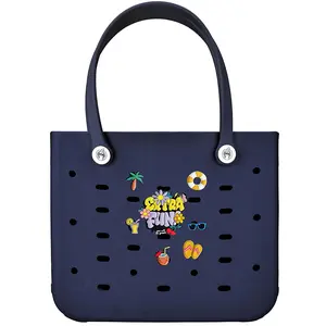Medium Rubber Beach Bag EVA Large Capacity Women's Handbag Solid Color Lightweight Waterproof Tote Bag for Beach Swimming Pool Supermarket Shopping Holiday Gifts