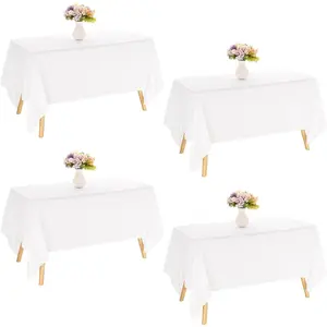 4 pack rectangle tablecloth 60x102 inch white table cloth for 6 foot rectangle tables washable polyester table cover for wedding dining table buffet parties banquet decorationwhite
