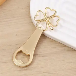 Elegant Gold Four-Leaf Clover Bottle Opener – Durable Zinc Alloy, Heart-Shaped Design – Perfect for Wedding Favors, Birthday Parties, and Beer Lovers