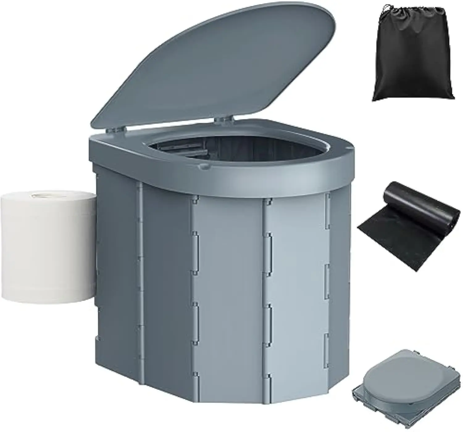 PAHTTO Foldable Camping Toilet for Adults/Kids - Portable Travel Potty with Lid, Retractable Toilet Paper Holder, Waterproof Design, Outdoor Travel Potty Carrying Bag for Camping Hiking
