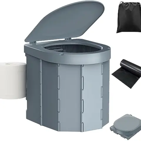 PAHTTO Sturdy ABS Folding Hygienic Camping Toilet - Unisex Adults/Kids High Seat Accessory with Lid, Retractable Holder, Waterproof Design, 12 Toilet Bags for Hiking/Camping Outdoor Activities