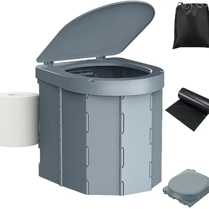 PAHTTO Sturdy ABS Folding Hygienic Camping Toilet - Unisex Adults/Kids High Seat Accessory with Lid, Retractable Holder, Waterproof Design, 12 Toilet Bags for Hiking/Camping Outdoor Activities