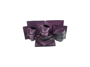 Elama Mulberry Loft 16 Piece Modern Premium Stoneware Dinnerware Set with Complete Settings for 4 - Purple