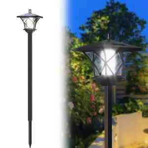 59" Solar Lamp Post, Outdoor Lights Waterproof, Patio Pole Light, Floor Lamp for Deck Pathway Backyard Garden Front Porch Decor, Warm White, Replaceable Bulb, Landscape Lighting,