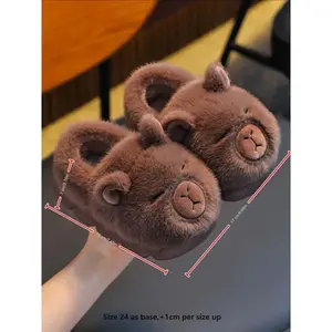 New Capybara Kids Winter Cartoon Cute Non-Slip Indoor Outdoor Soft Sole Plush Slippers, Warm Fleece Lining, Comfortable Home Shoes, Cute Cartoon Slides