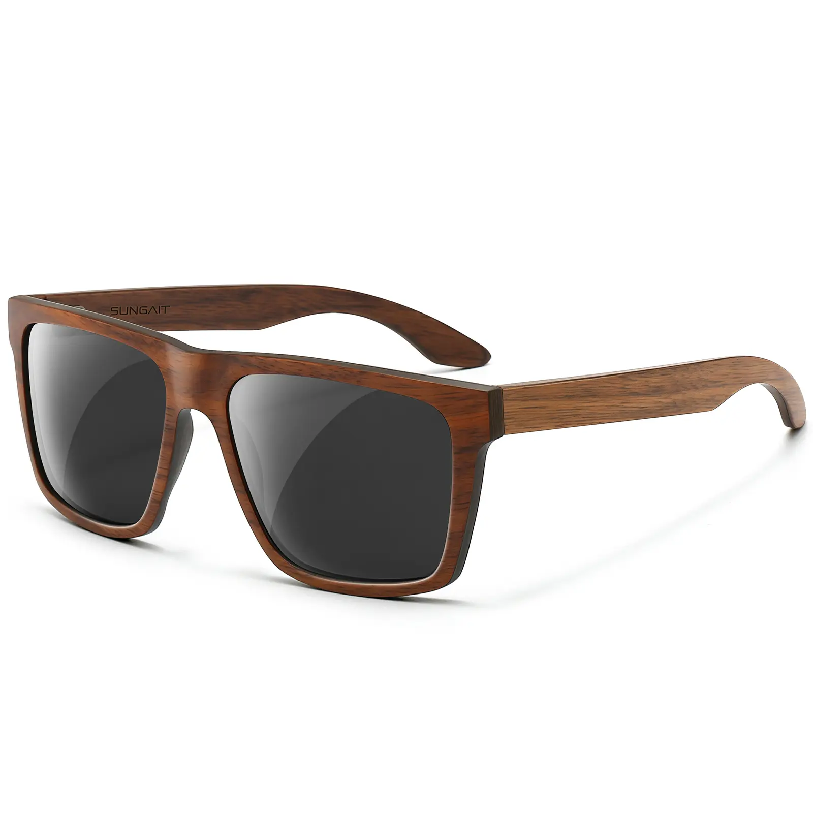 SUNGAIT Classic Polarized Wood Sunglasses for Men Women Square Shades All-wooden Frame with UV400 Protection Eyewear Ideal Gift SGT284