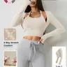 Women's Halter Crop Tank Top & Thumb Hole Sports Tee Set, Sleeveless Top & Buckle Front Sports Top Set, Gym Yoga Exercise Clothing Set for Women