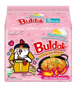 Samyang Buldak Ramen Korean Carbonara Stir-Fried Hot Chicken Flavor Halal 5 Pack Spicy Creamy Fusion Cheesy Finish Authentic Korean Flavor