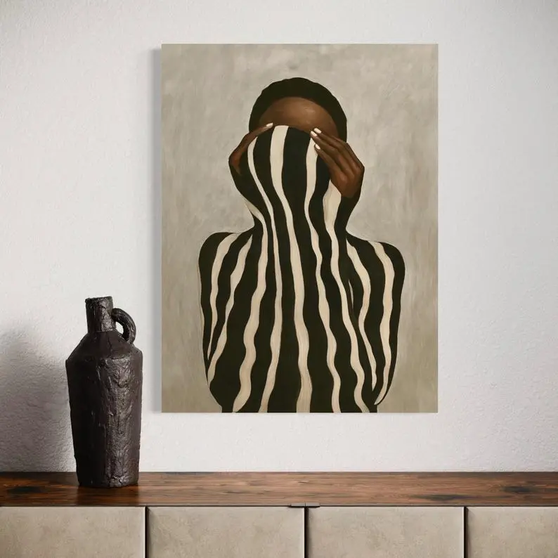Women's Afrocentric Neutral Black Vintage Wall Art Set - Artistic Abstract Hand-Printed Photo Paper Posters, Home Decor with Display Tape for Bedroom Decoration, Art Wall Decor, Wall Picture Decor