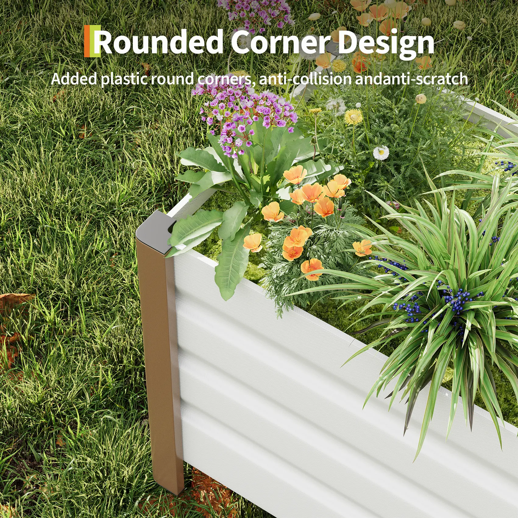 Garvee Minimalist Aluminum Alloy Raised Garden Bed - 24”L x 16”W x 18”H Aluminium Planter Box with Drain Holes, Root Support, Rounded Corners, Anti-Cut Edging, Deep Base, Waterproof, Assembly Guide, Ideal for Backyard Gardening, 1 Aluminum Planter Box