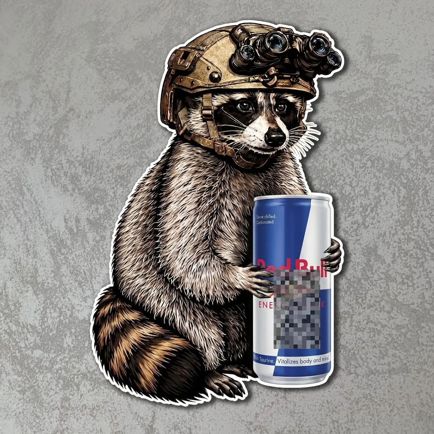 Energy Tactical Raccoon Sticker, Military Style Animal Vinyl Decal, Waterproof Outdoor Laptop Car Sticker