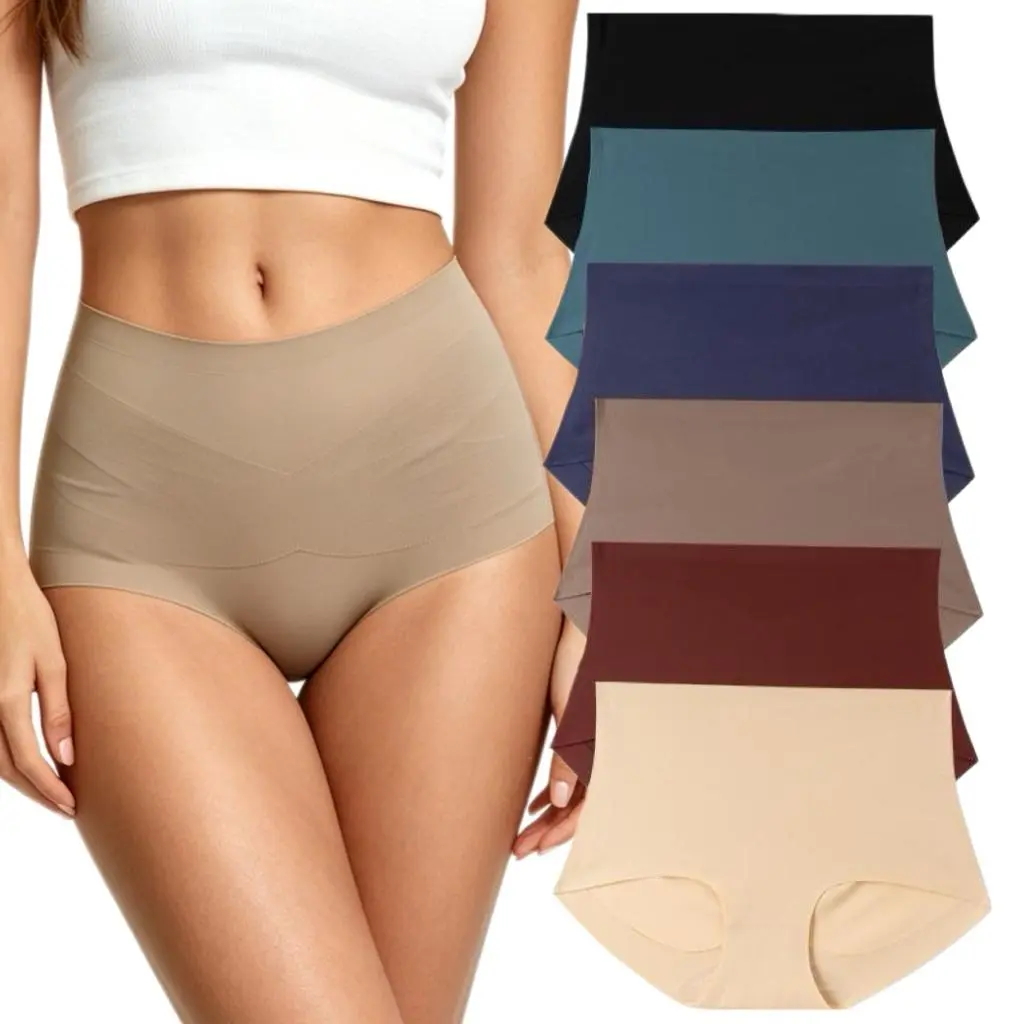 Women's 6-Pack Seamless High-Waist Panties, Breathable Full Coverage Briefs, Stretch No-Show Shaping Underwear, Panties For Women, Underwear For Women, Holiday