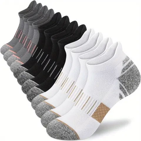 Women's Above Ankle Low-Cut Socks with Stripe, 6/11 Pairs Seamless Non-Slip Elastane Elastic Cuff, Breathable Mesh Bottom Invisible Anti-Slip Socks for Flats & Running (All Seasons)