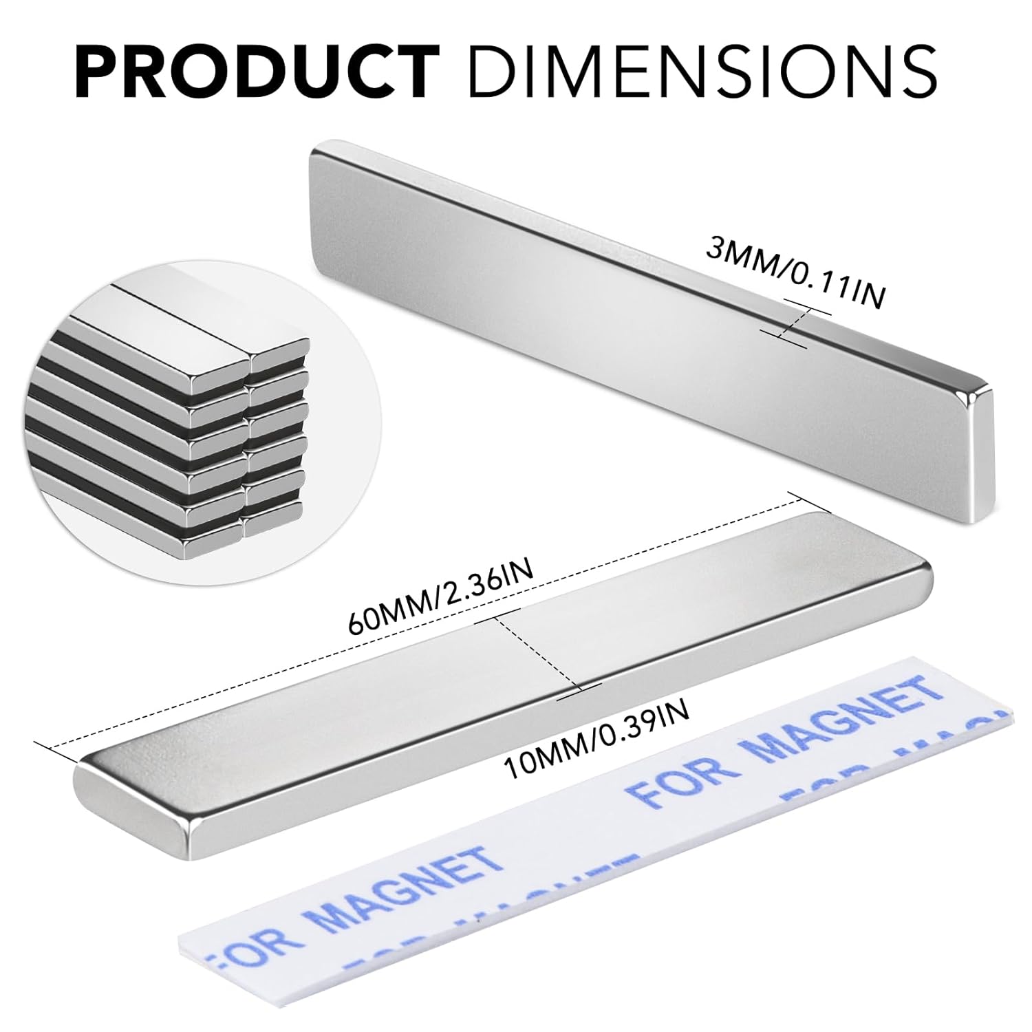 Strong Neodymium Magnets Bar, 12 Pack Powerful Rare Earth Magnets with Double-Sided Adhesive, Waterproof Magnetic Magnet Strips Heavy Duty Perfect for Kitchen, DIY, Office - 60 x 10 x 3 mm Strong Neodymium Magnets Bar, 12 Pack Powerful Rare Earth Magnets with Double-Sided Adhesive, Waterproof Magnetic Magnet Strips Heavy Duty Perfect for Kitchen, DIY, Office - 60 x 10 x 3 mm