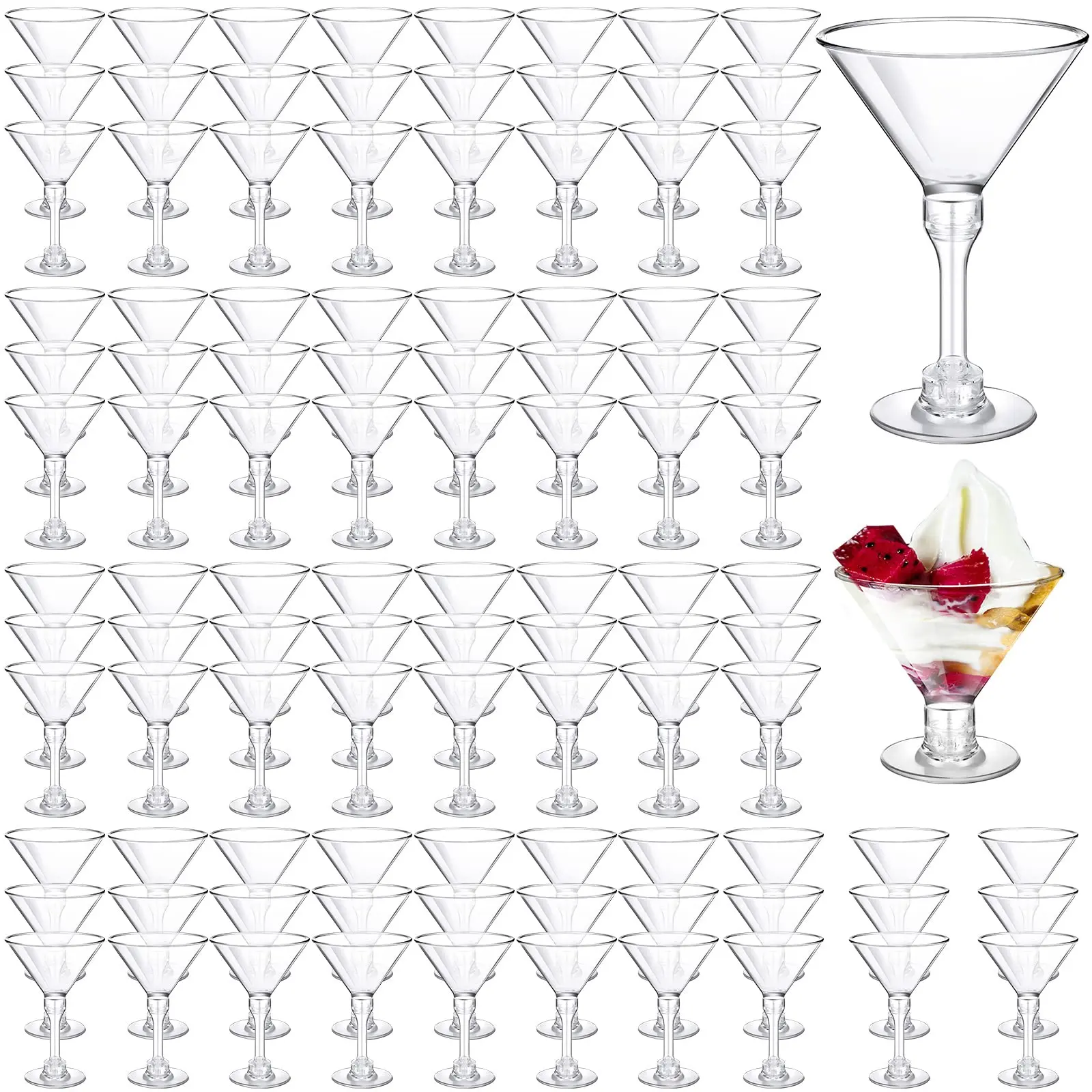 5oz Tall Disposable Martini Glasses Set - 25 Pcs Lightweight Leak-Proof Unbreakable Plastic Cups, Disposable Tableware for Wedding, Birthday Party Bar Events (Appetizer, Dessert Use)