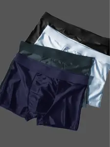 Men's Ice Silk Underwear Set, 4 Pcs Solid Color Boxer Shorts, Breathable Comfortable Fit Boxers, Ideal for Summer Wear