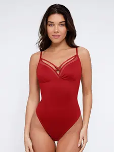 Popilush Sheer Mesh Cut-Out Sleeveless Shapewear Bodysuit Live