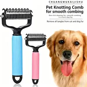 Pet Detangling Comb, Double-Sided Grooming Brush for Dogs & Cats, One-Click Clean Undercoat Rake for Shedding Mats