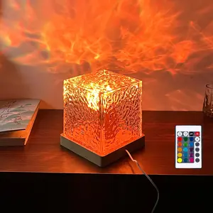 Aurora Night Light Cube Shape, 16 RGB Colors, USB Powered, Rotating Water Wave Lamp with Remote/touch Control, Camping Party Bedroom Halloween Christmas Atmosphere Light