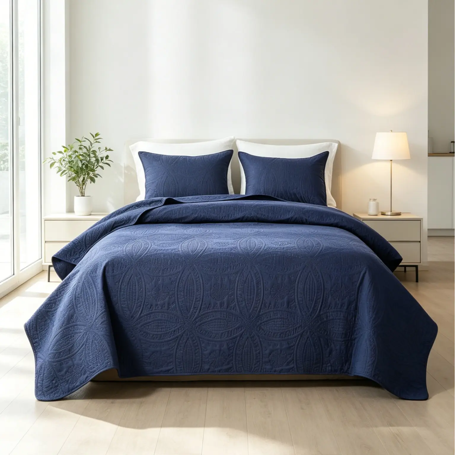 【Deals For You Days】Queen 3-Piece 3D Embossed Bedding Set - Ultrasonic Solid Color Coverlet, Coin Pattern Stitch-Free Lightweight Modern Bedspread, Easy-Care, Machine Washable, Bedding Sets