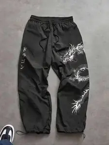 Men's Fashion Printed Casual Sports Pants, Athleisure Pants, Adjustable Elastic Waistband, Lightweight Nylon Fabric, Perfect Gift for Husband Son Boyfriend, Casual Sport Trousers, Athleisure Style Pants