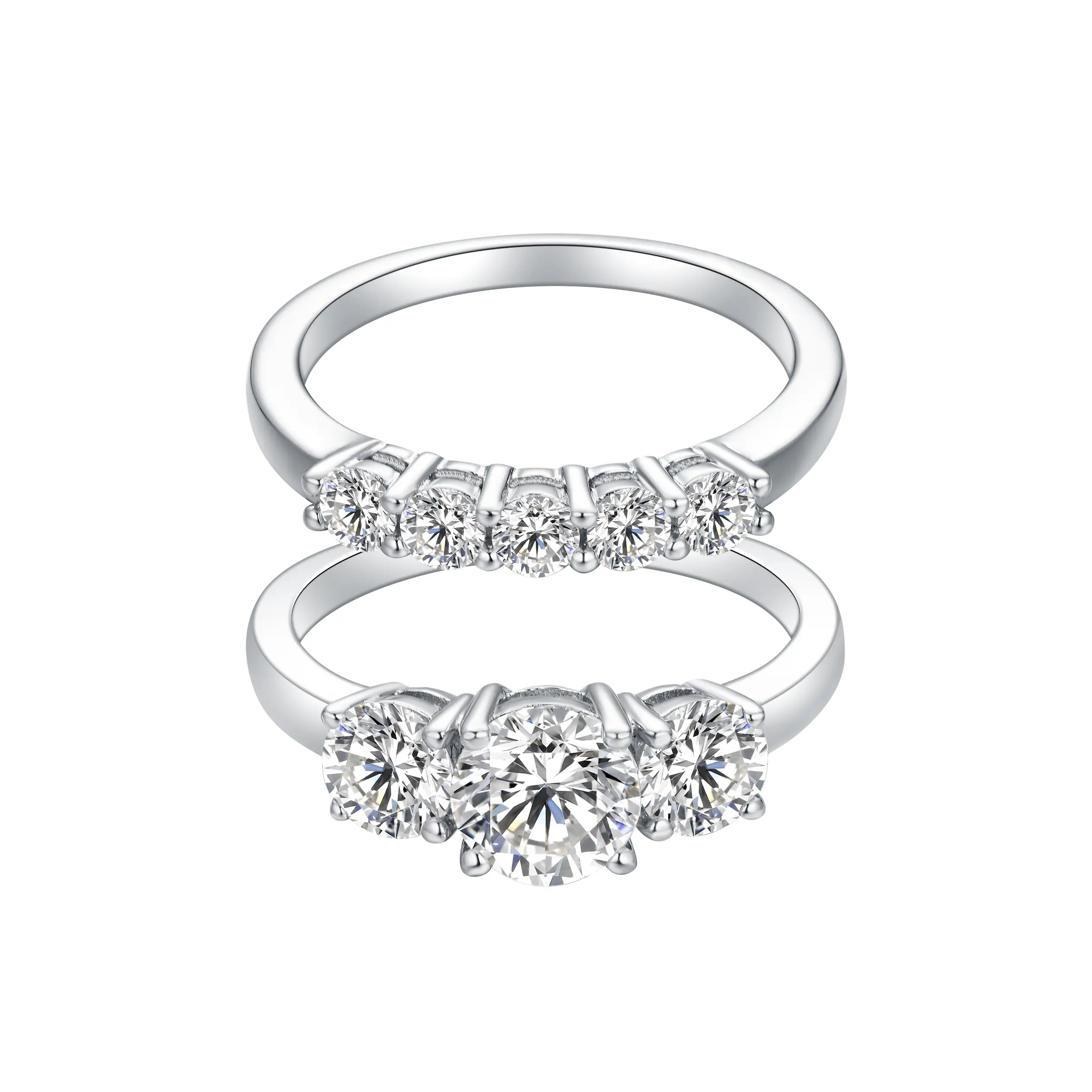 ATTAGEMS Classic 3-Stone D VVS1 Lab-Created Moissanite Ring for Female, 925 Sterling Silver Beautiful Rings, Daily Fine Jewelry Set, Anniversary Engagement Party Gift, R015 summerwins