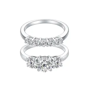 ATTAGEMS Classic 3 Stones D VVS1 Lab-Created Moissanite Ring for Women Jewelry Set 925 Sterling Silver Anniversary Party Engagement Gift Fine jewellery R015, Rings, Lab-Moissanite