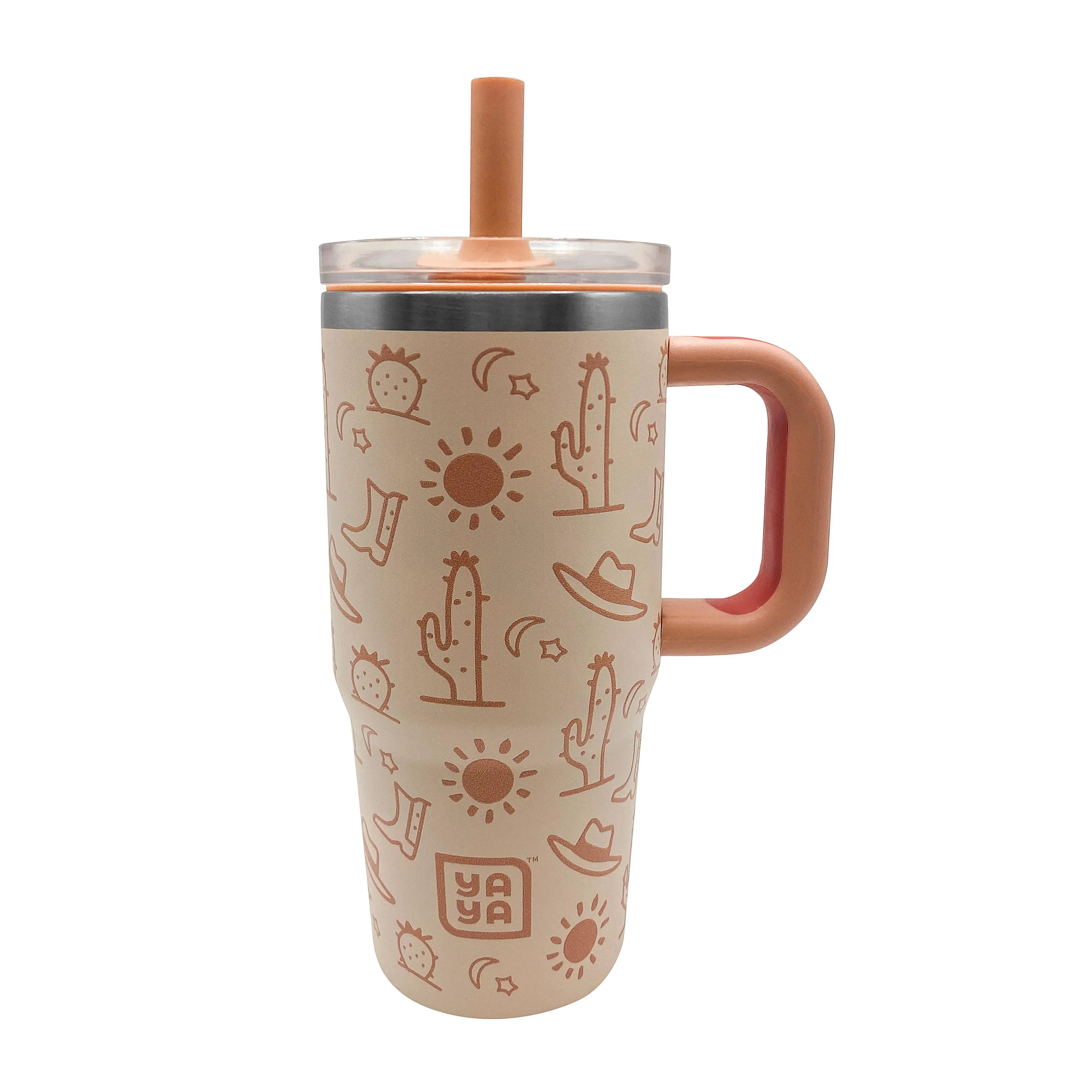 YAYA My First Travel Tumbler for Toddlers, Assorted Patterns, 12oz - Portable, Stainless Steel Tumbler with Silicone Straw, Leak-Proof Lid, Insulated for Cold Drinks