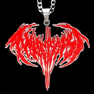 Carti Red Narcissist Necklace - 1.5" Mirror Polished Stainless Steel Opium Pendant with Red Enamel & Laser Cut Design - Hypoallergenic & Rust Resistant Chain Included Free Gift Included