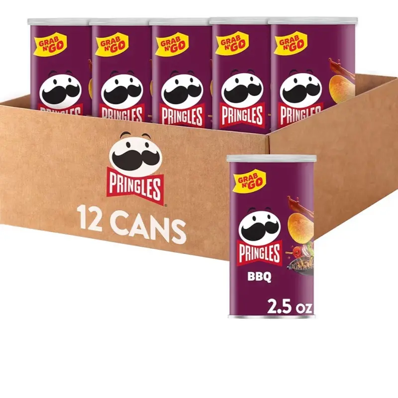Pringles Potato Crisps, BBQ Flavor, 12-Can Grab-N-Go Snack Pack, 30.0 oz Ambient Kosher Option, Milk & Wheat-Inclusive, Ideal for Office & Kids Lunches, Crunchy