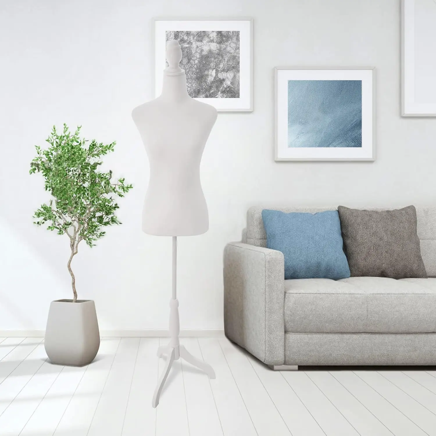 Dress Form Mannequin for Sewing Female Body with Tripod Base Stand Adjustable 58-67 Inch Hair Clip Extensions Feather Hair Extensions Lightweight & Sturdy Cardboard Decor Display Durable