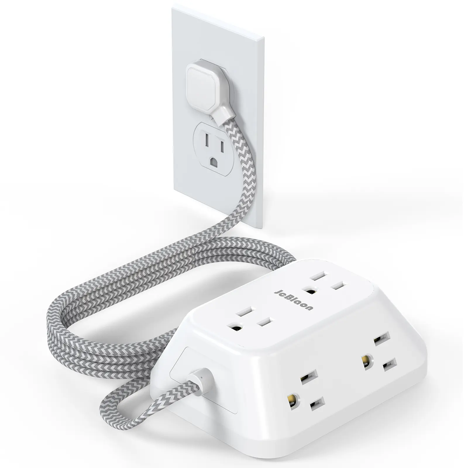 Power Strips, 6AC Outlets, 2USB-C & 2USB-A Ports, 5Ft Braided Extension Cord, Wall Mountable for Home Office